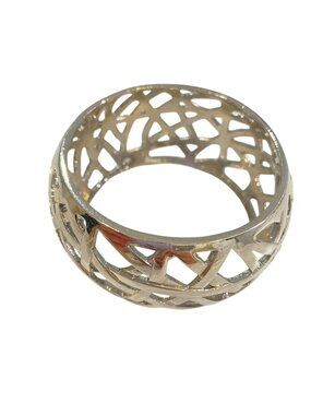 Silver-Tone Openwork Wide Bangle Bracelet - Geometric Pattern Design